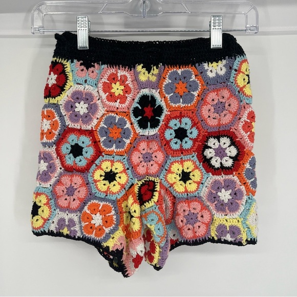 OCEANUS Ava Rainbow Colorful Handmade Drawstring Beach Crochet Shorts XS NWT - Picture 7 of 8